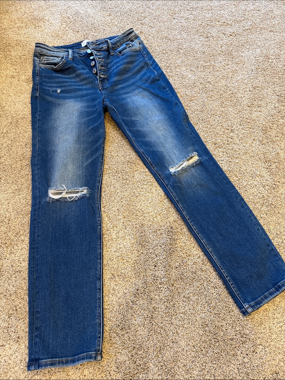 Vervet Distressed Medium Blue Straight-Leg Jeans, size 30, button fly!